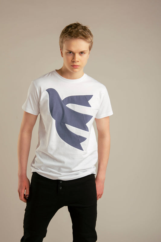 Up-shirt for men, Dove motif | White, misty blue