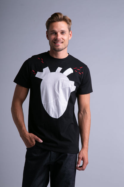 Up-shirt for men, heart motif | Black, white - Reet Aus