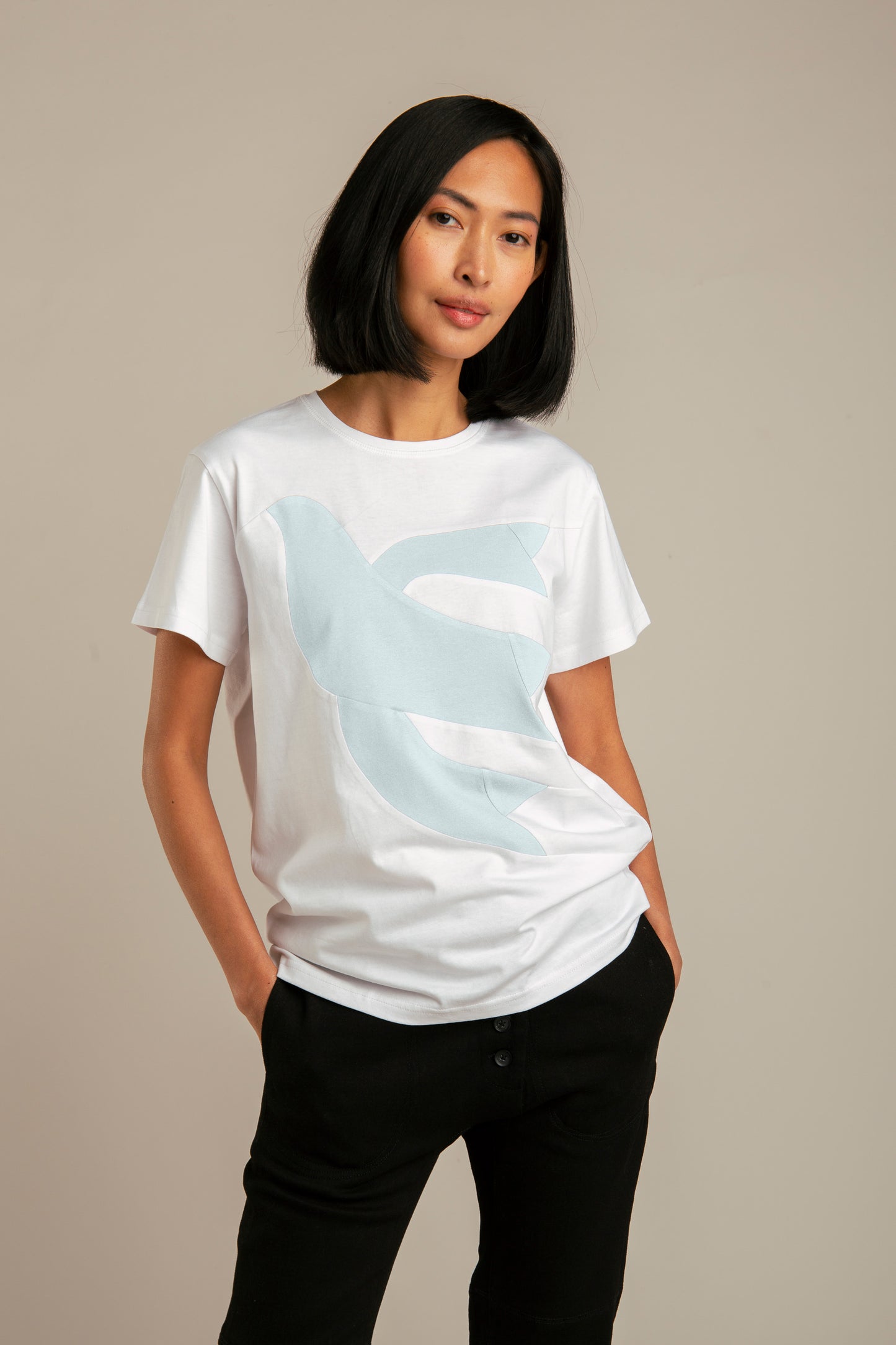 Up-shirt for women, Dove motif | White, blue