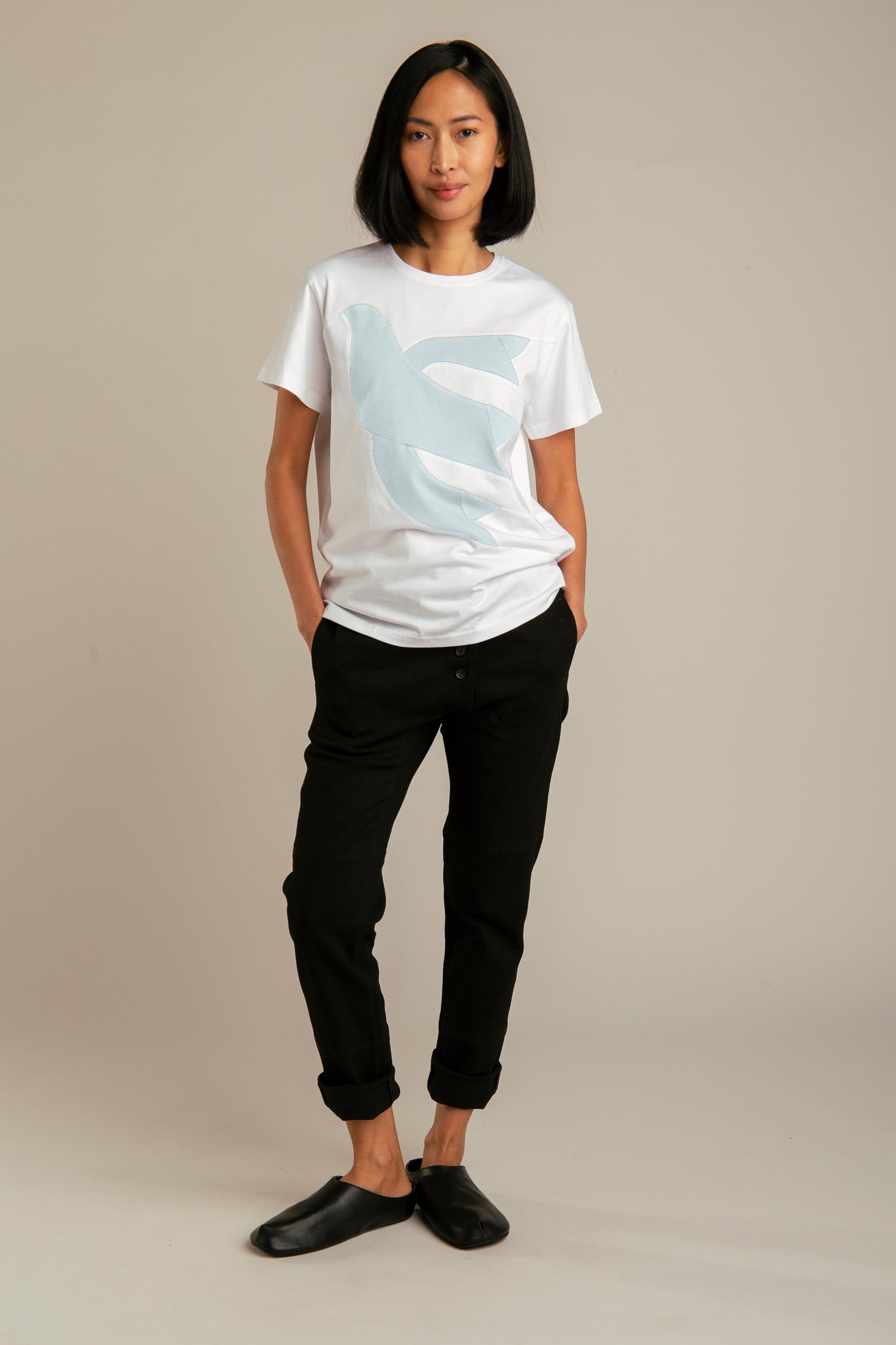 Up-shirt for women, Dove motif | White, blue