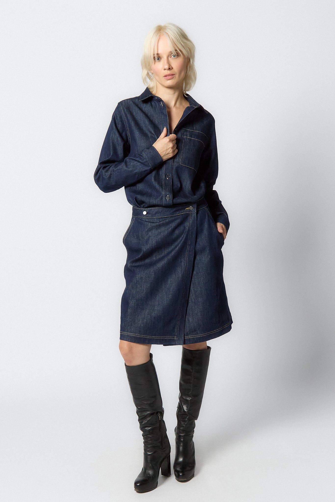 Denim Wrap Skirt | Dark blue