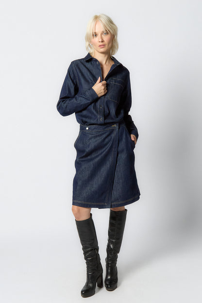 Denim Wrap Skirt | Dark blue