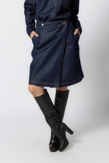 Denim Wrap Skirt | Dark blue