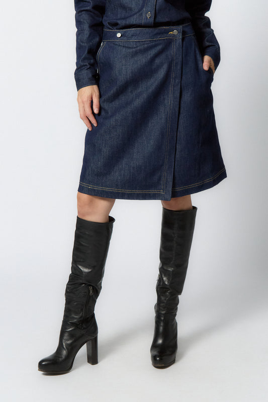 Denim Wrap Skirt | Dark blue