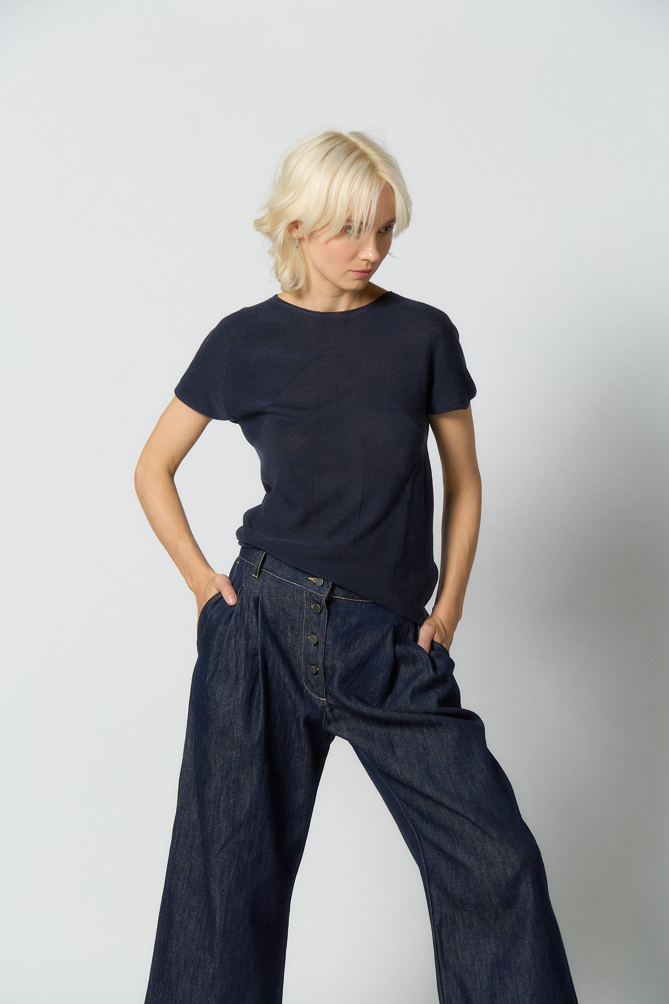 Seamless Knitted T-shirt for Women | Dark blue