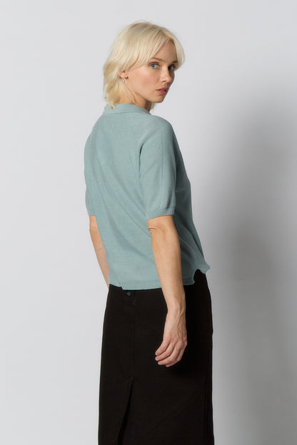 Seamless Knitted Polo Shirt for Women | Light blue