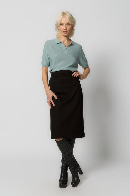 Seamless Knitted Polo Shirt for Women | Light blue