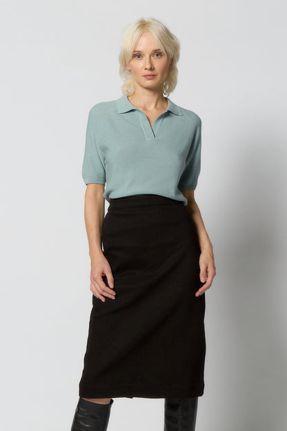 Seamless Knitted Polo Shirt for Women | Light blue